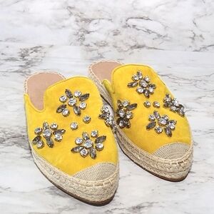 Halogen Mustard Espadrilles Suede Leather Slip On Mule Sandals sz 7.5MLeather🌴